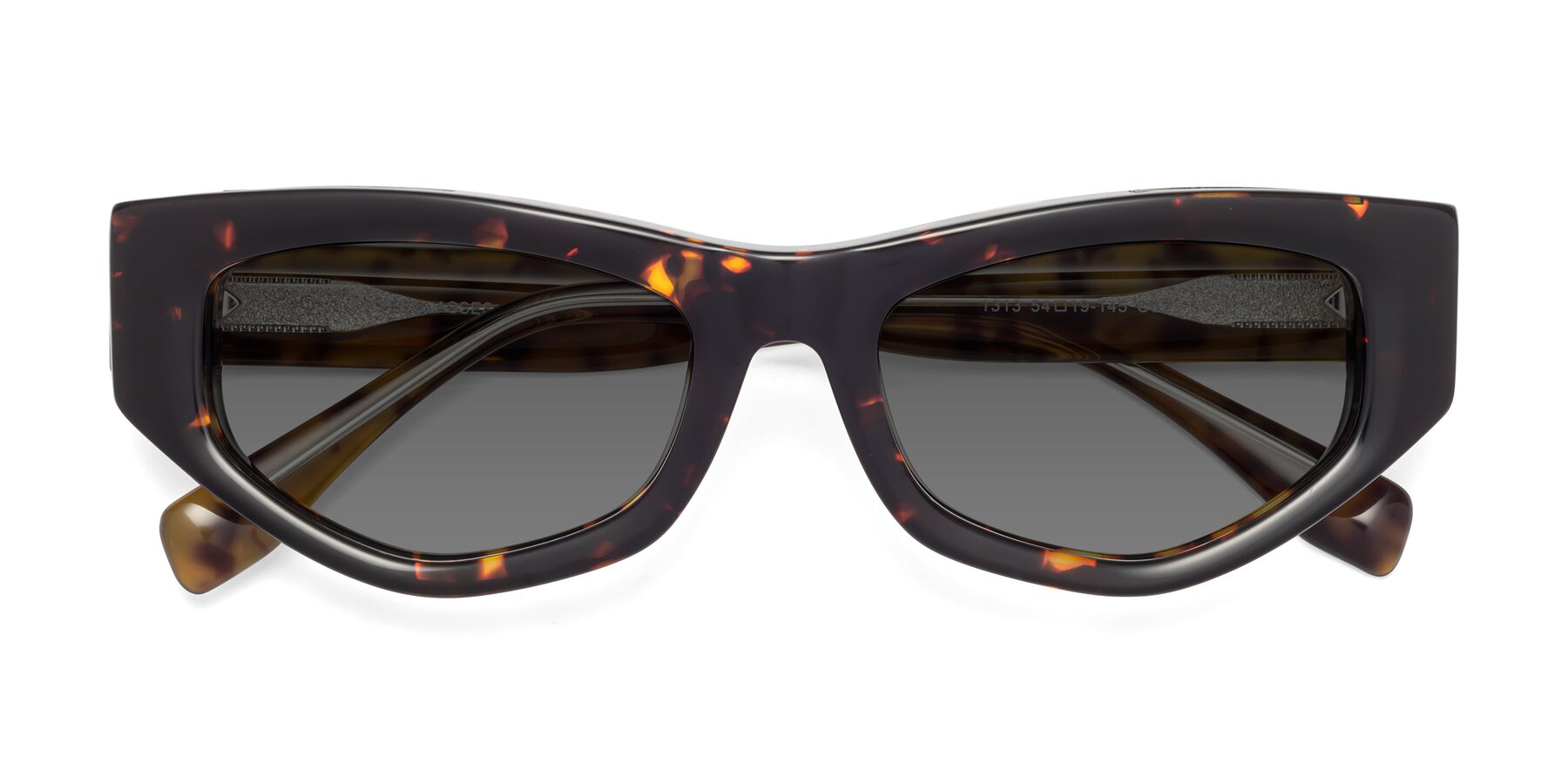 Folded Front of 1313 in Honey Tortoise with Medium Gray Tinted Lenses