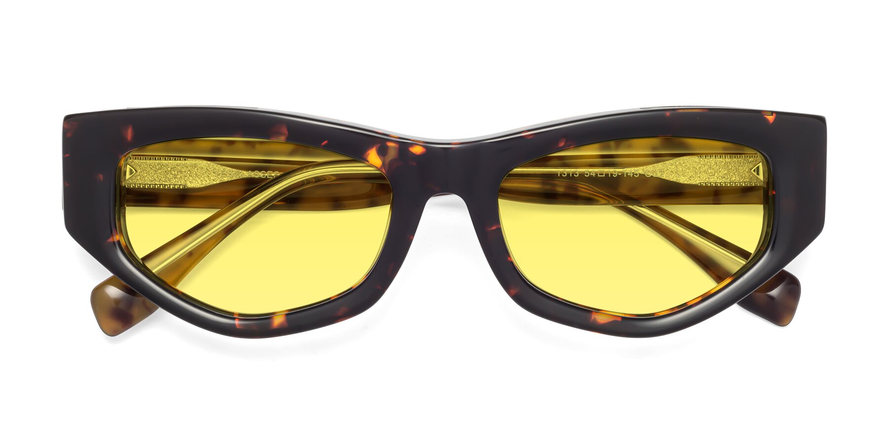 Folded Front of 1313 in Honey Tortoise with Medium Yellow Tinted Lenses