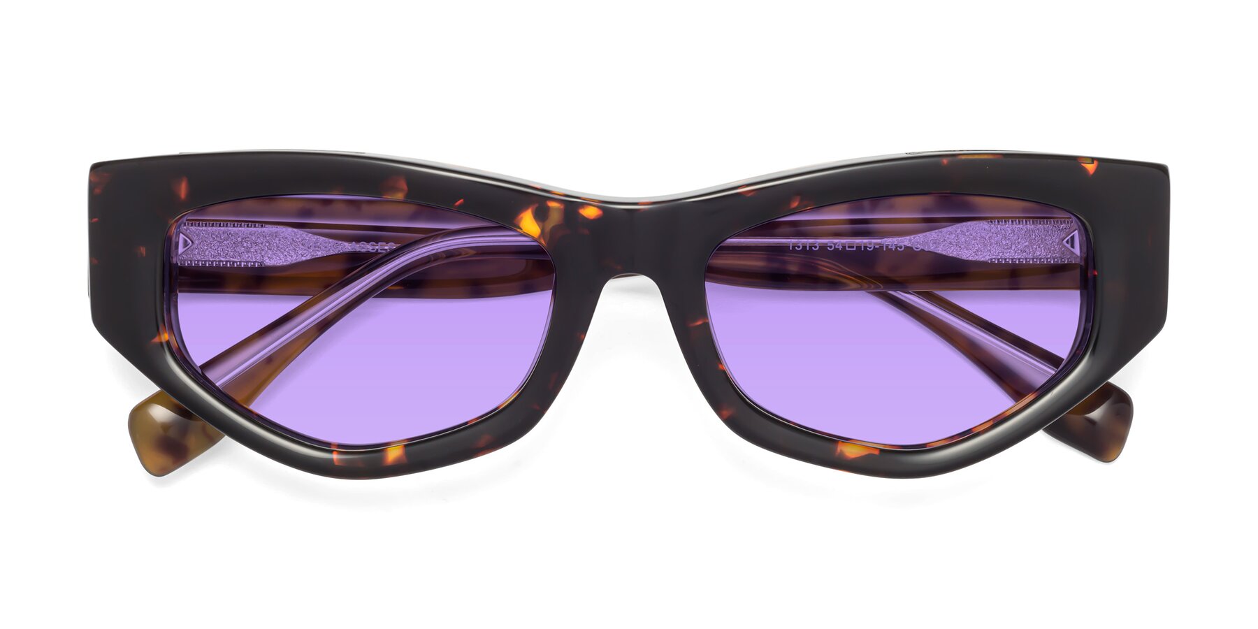Folded Front of 1313 in Honey Tortoise with Medium Purple Tinted Lenses