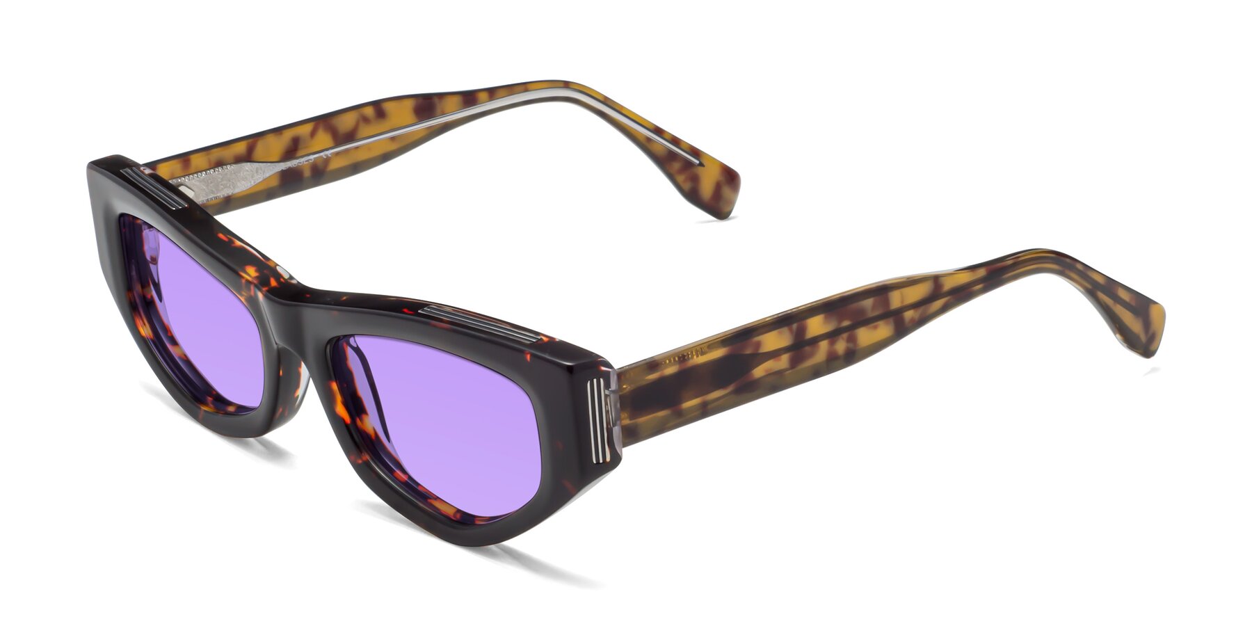 Angle of 1313 in Honey Tortoise with Medium Purple Tinted Lenses