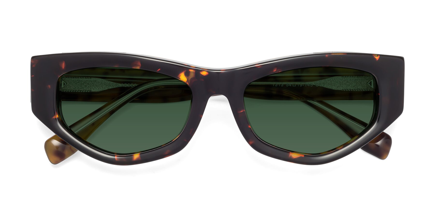 Folded Front of 1313 in Honey Tortoise with Green Tinted Lenses