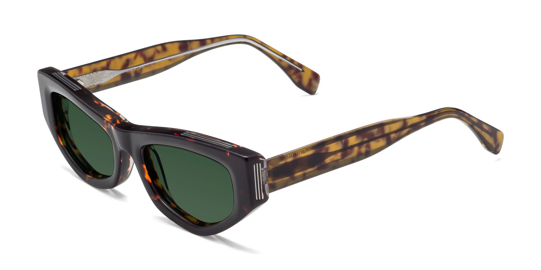 Angle of 1313 in Honey Tortoise with Green Tinted Lenses