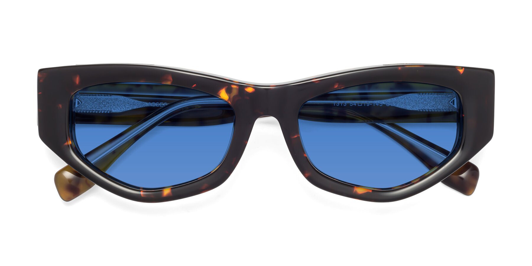 Folded Front of 1313 in Honey Tortoise with Blue Tinted Lenses