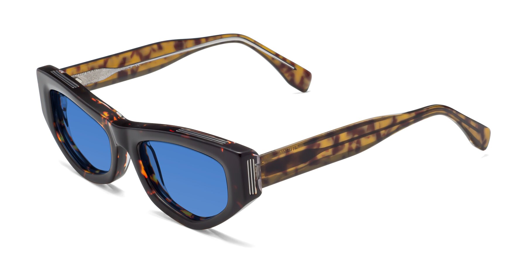 Angle of 1313 in Honey Tortoise with Blue Tinted Lenses