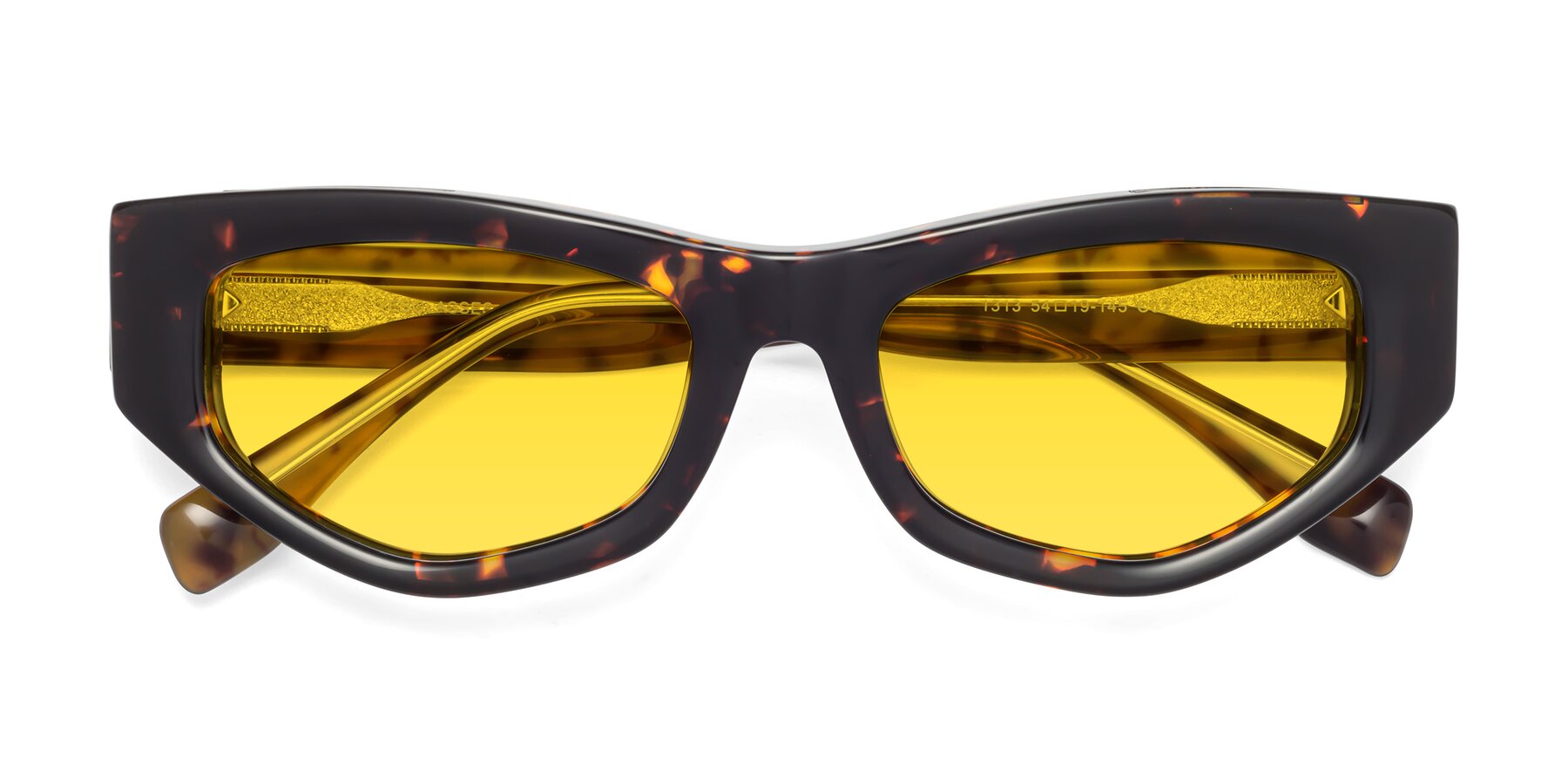 Folded Front of 1313 in Honey Tortoise with Yellow Tinted Lenses