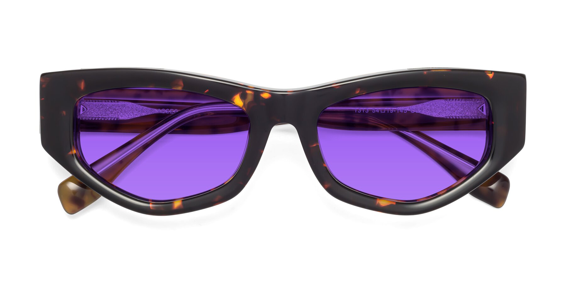 Folded Front of 1313 in Honey Tortoise with Purple Tinted Lenses