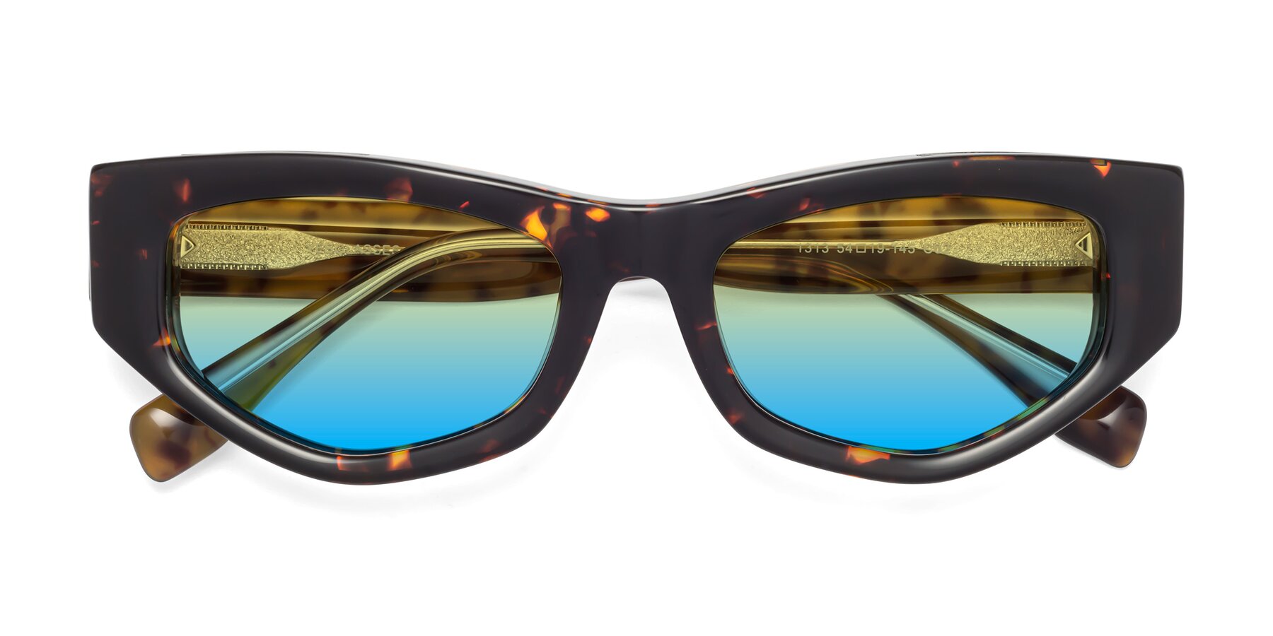 Folded Front of 1313 in Honey Tortoise with Yellow / Blue Gradient Lenses