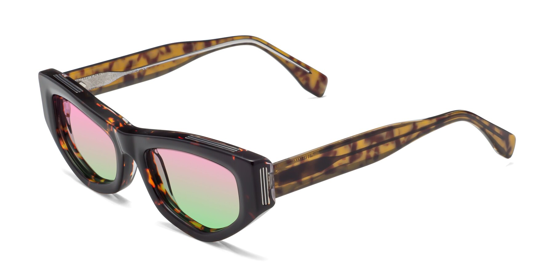 Angle of 1313 in Honey Tortoise with Pink / Green Gradient Lenses