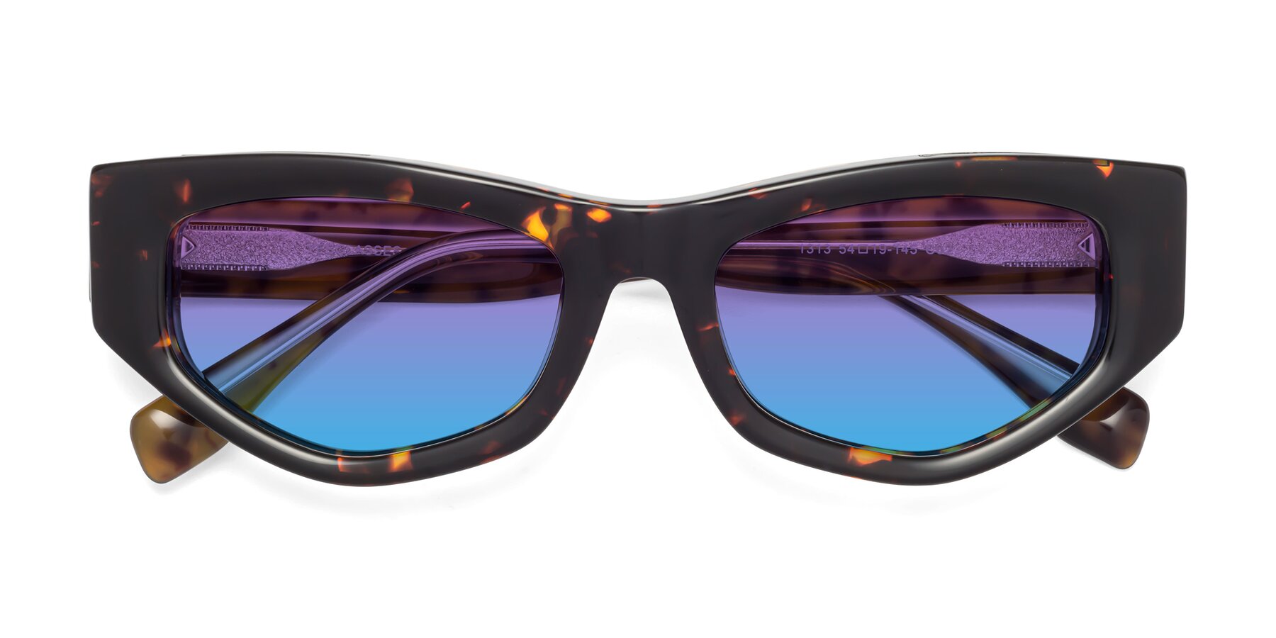 Folded Front of 1313 in Honey Tortoise with Purple / Blue Gradient Lenses