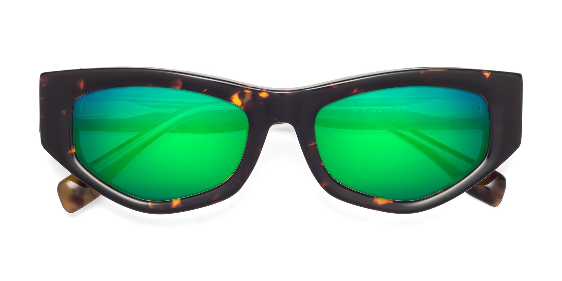 Folded Front of 1313 in Honey Tortoise with Green Mirrored Lenses