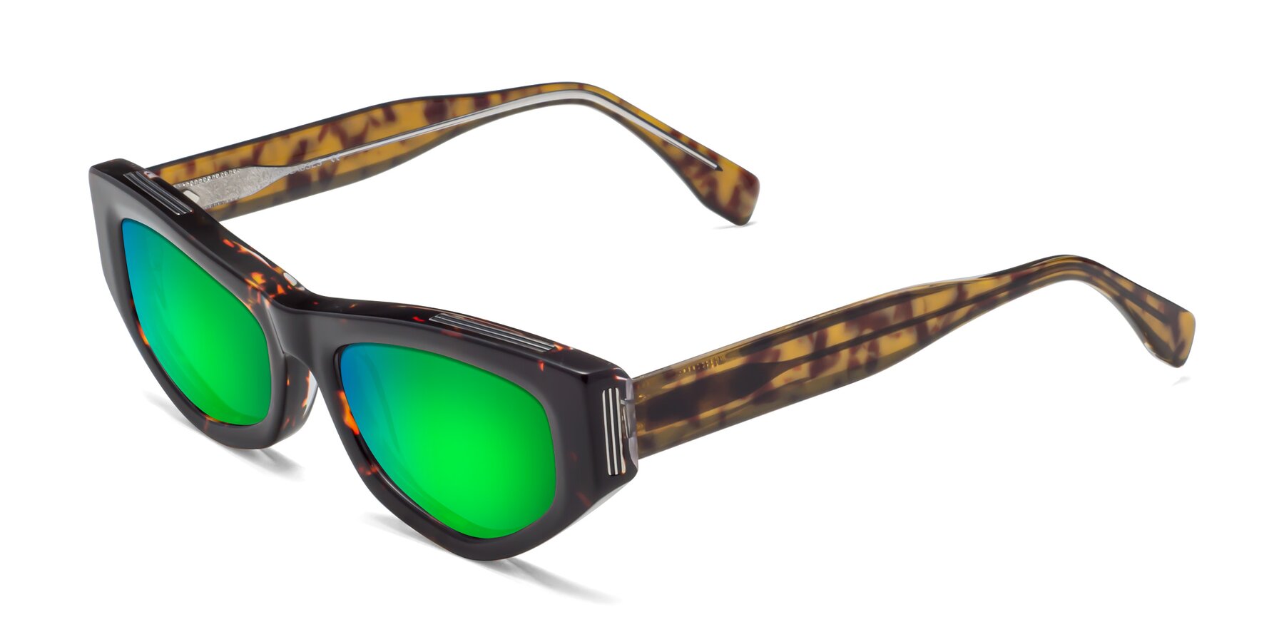 Angle of 1313 in Honey Tortoise with Green Mirrored Lenses