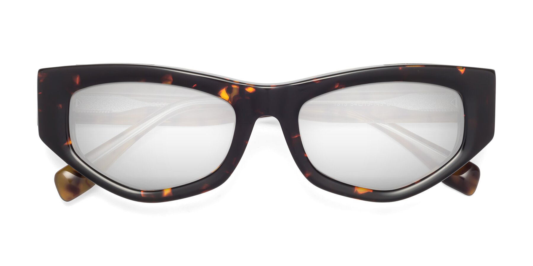 Folded Front of 1313 in Honey Tortoise with Silver Mirrored Lenses