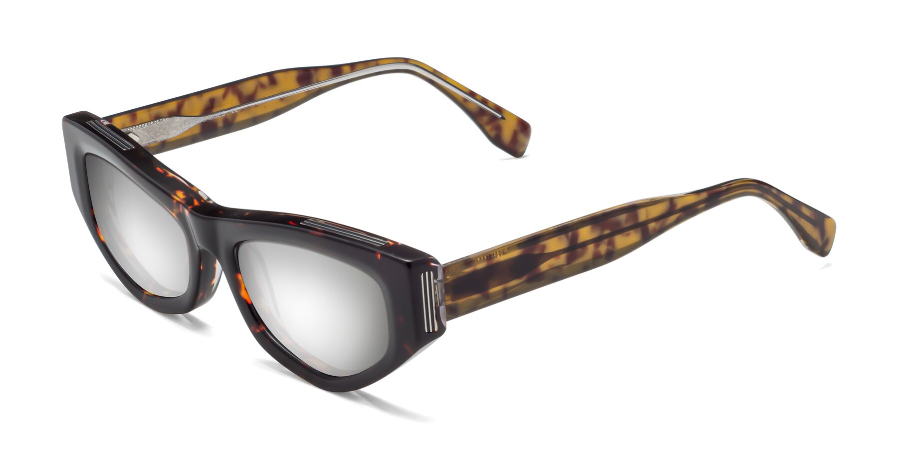 Angle of 1313 in Honey Tortoise with Silver Mirrored Lenses