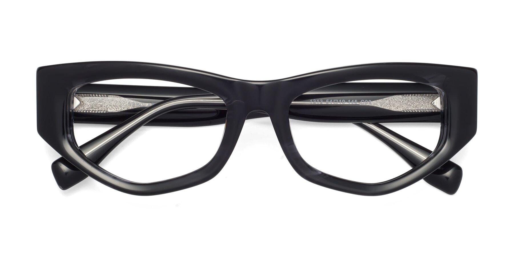 Folded Front of 1313 in Black with Clear Reading Eyeglass Lenses