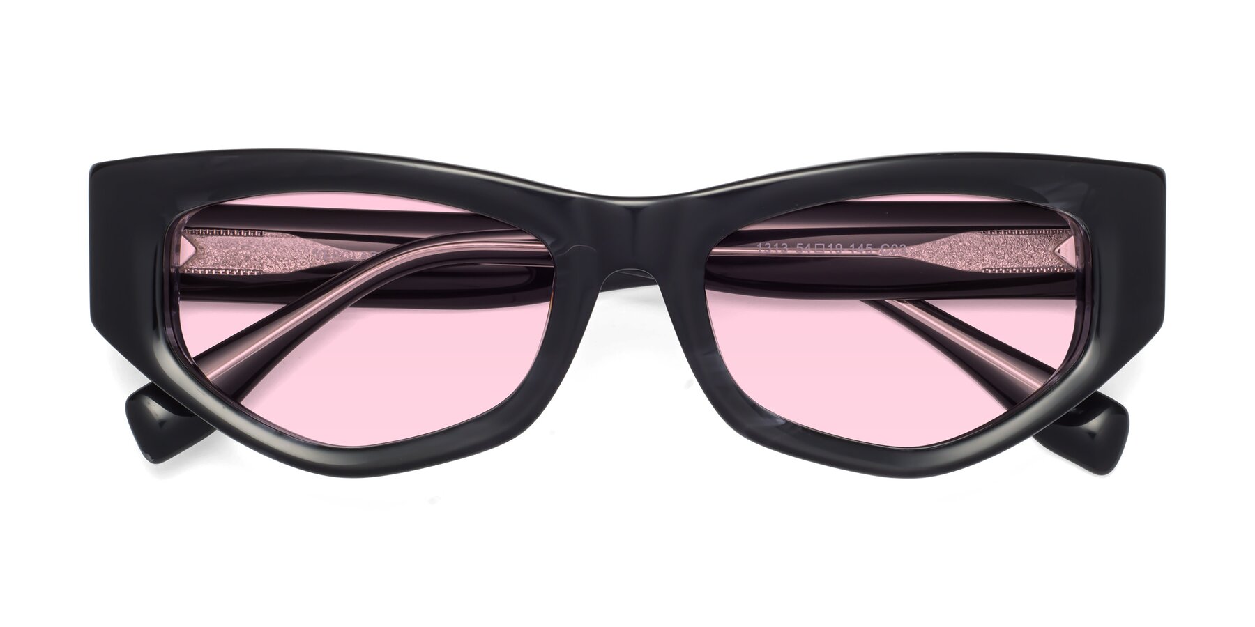 Folded Front of 1313 in Black with Light Pink Tinted Lenses