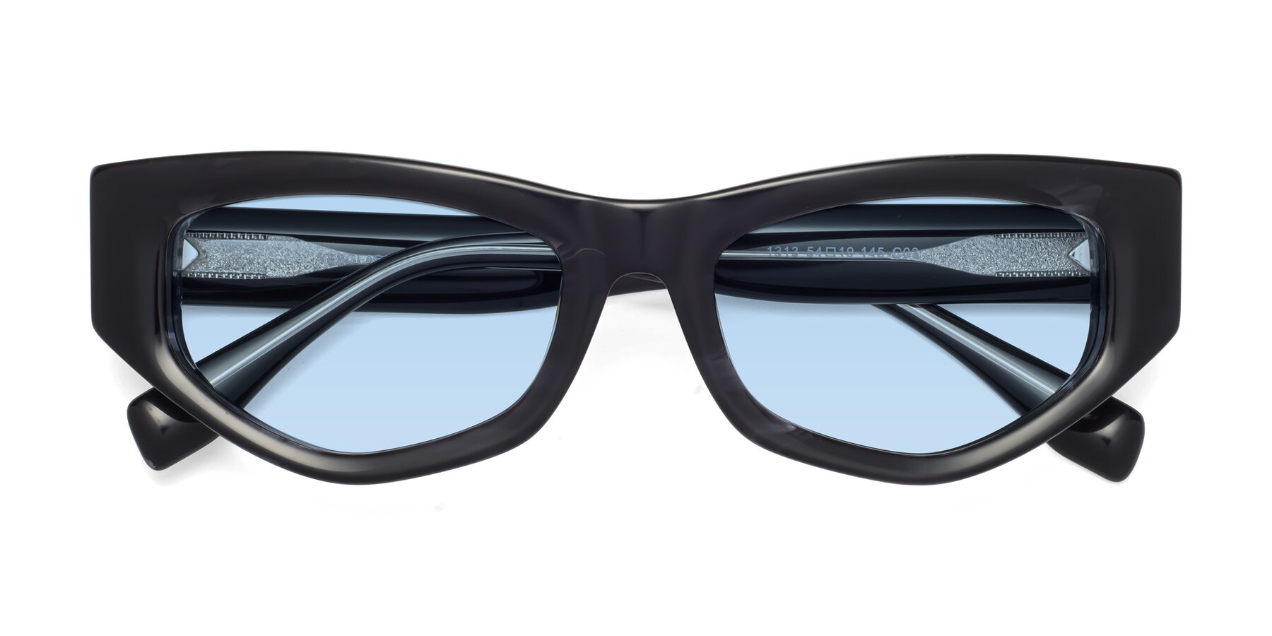 Folded Front of 1313 in Black with Light Blue Tinted Lenses