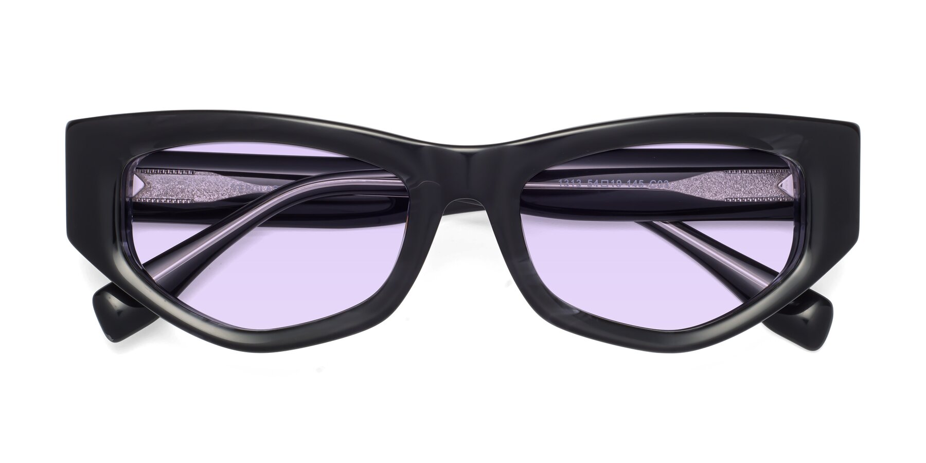 Folded Front of 1313 in Black with Light Purple Tinted Lenses