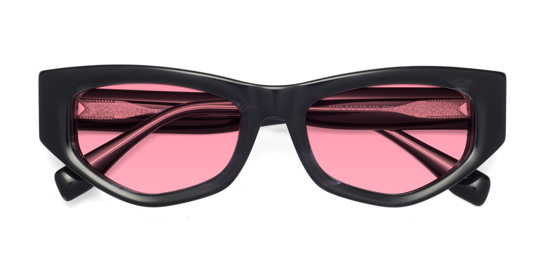 Folded Front of 1313 in Black with Pink Tinted Lenses