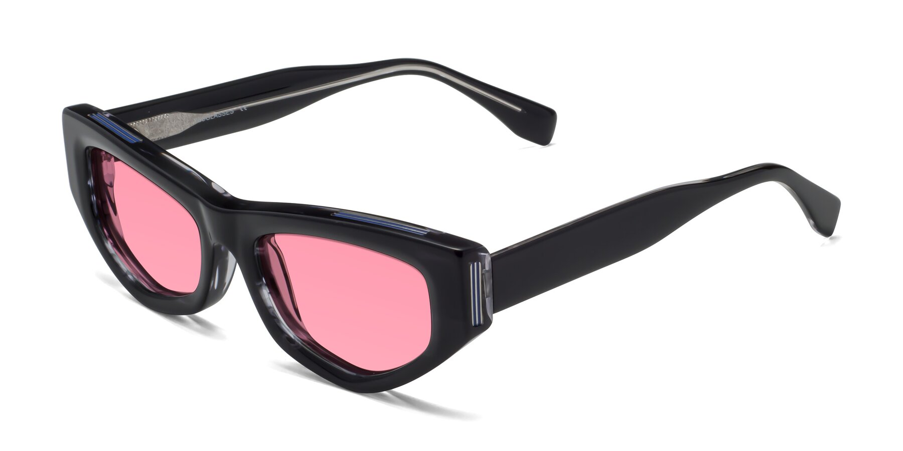 Angle of 1313 in Black with Pink Tinted Lenses