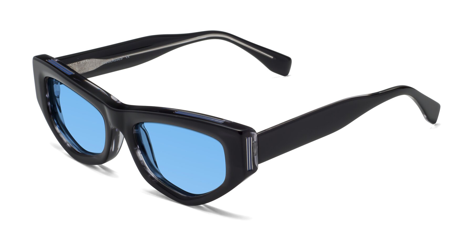Angle of 1313 in Black with Medium Blue Tinted Lenses