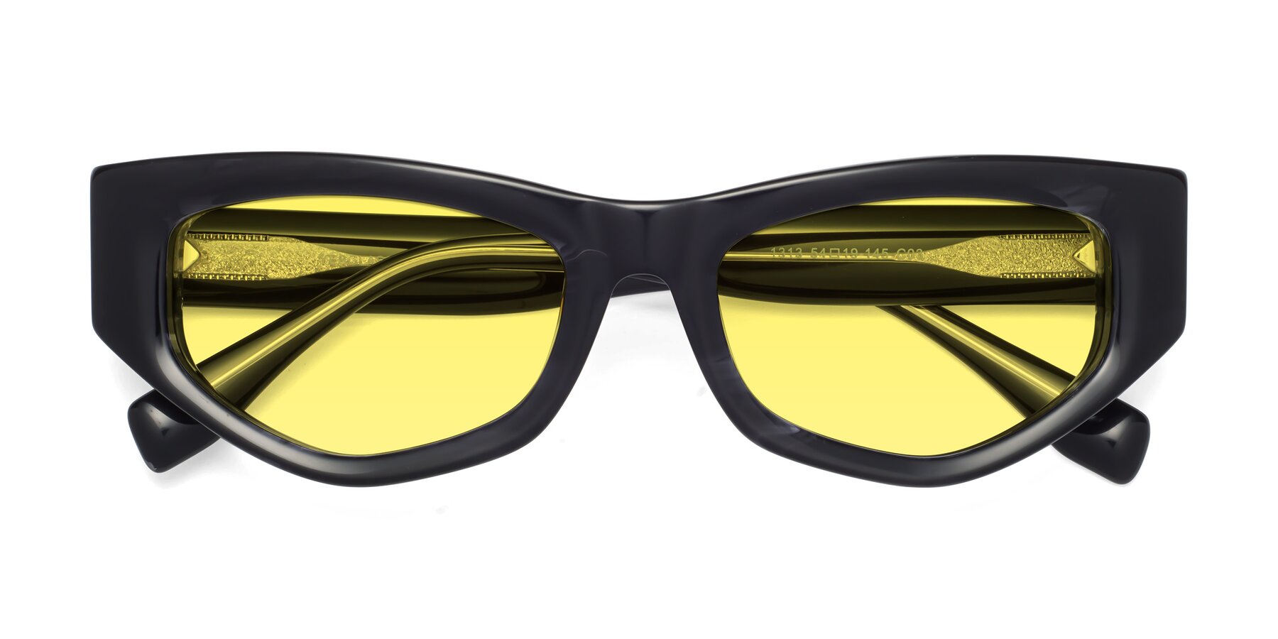 Folded Front of 1313 in Black with Medium Yellow Tinted Lenses