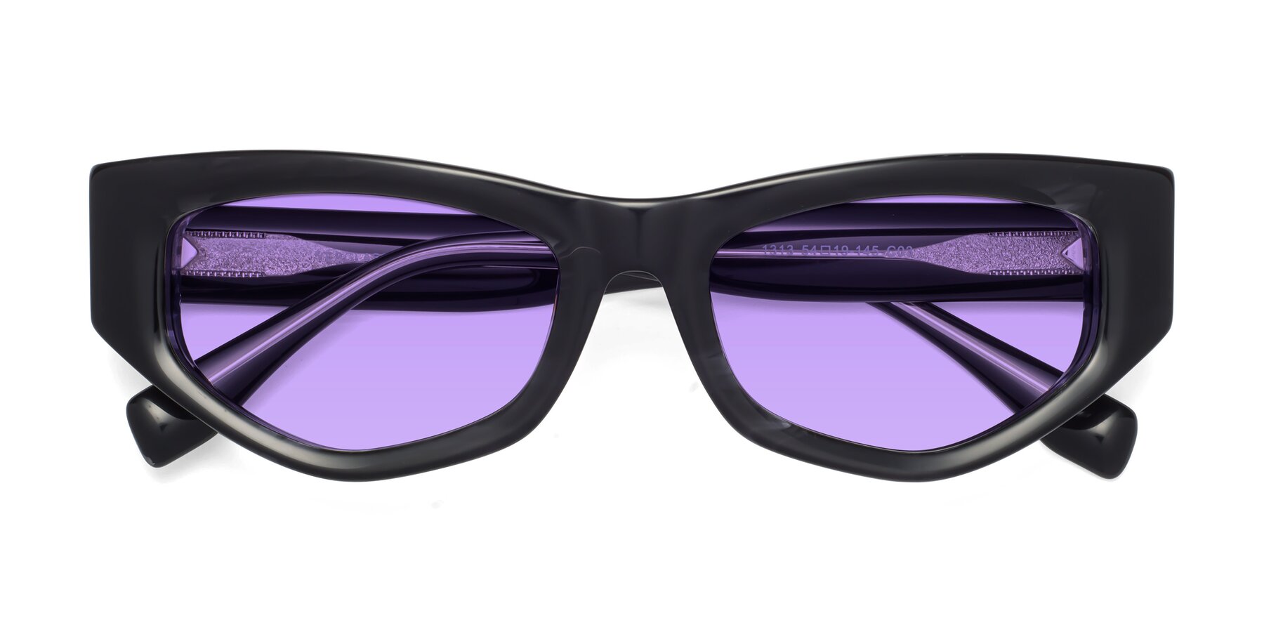 Folded Front of 1313 in Black with Medium Purple Tinted Lenses