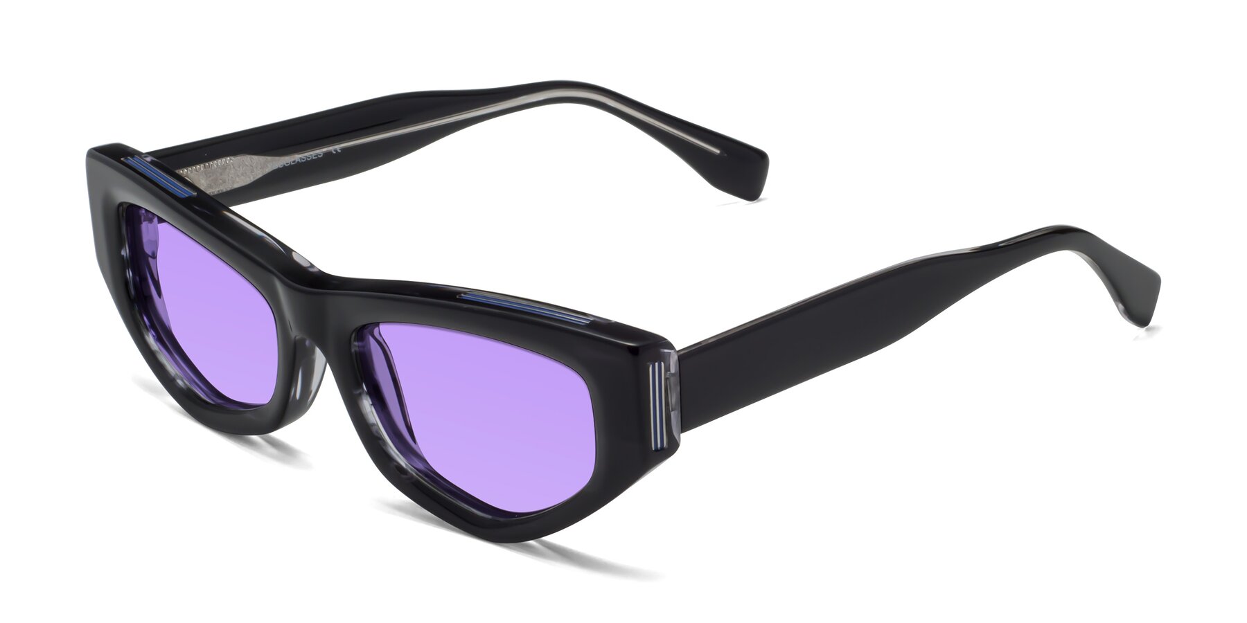 Angle of 1313 in Black with Medium Purple Tinted Lenses