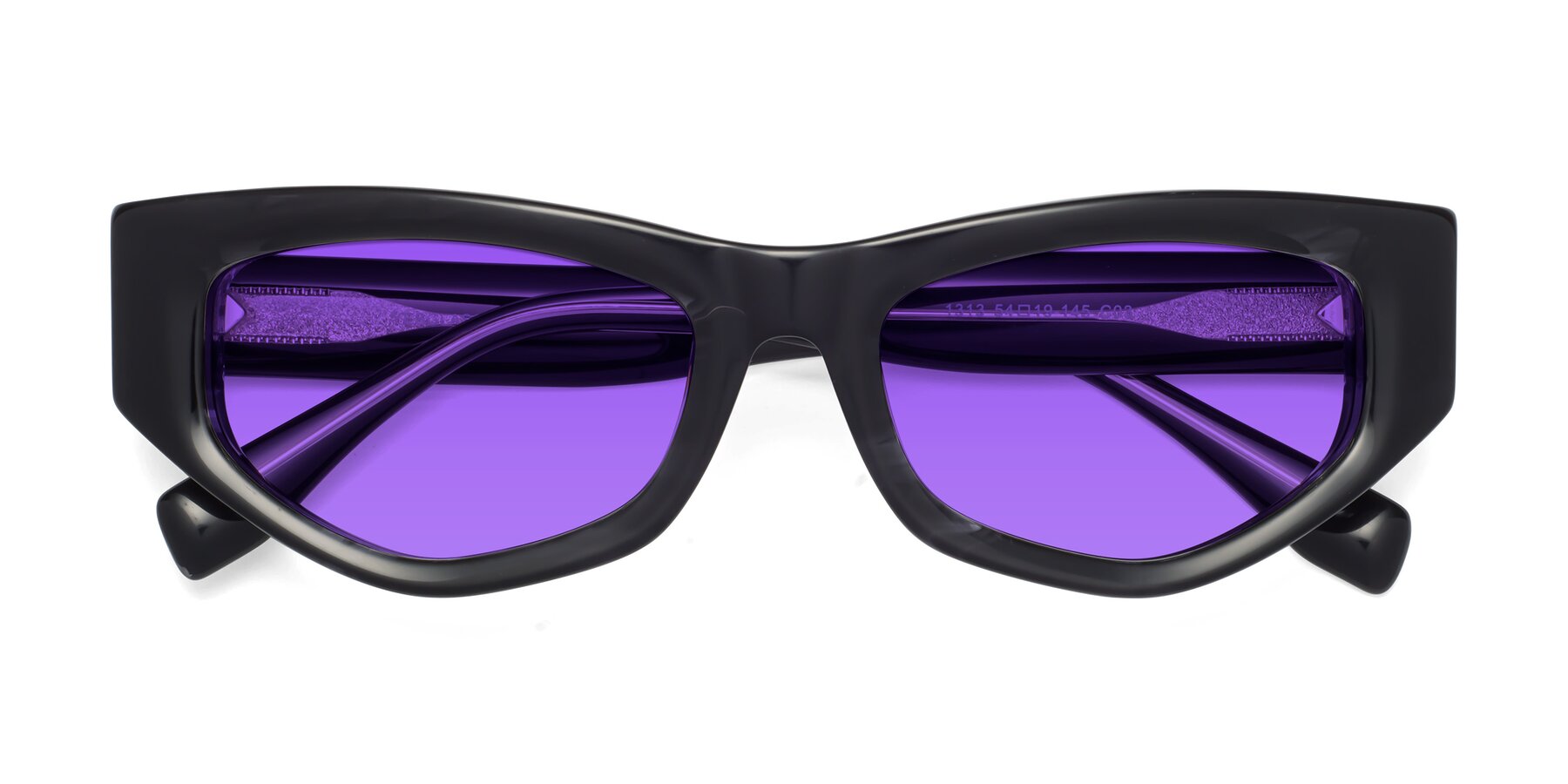 Folded Front of 1313 in Black with Purple Tinted Lenses