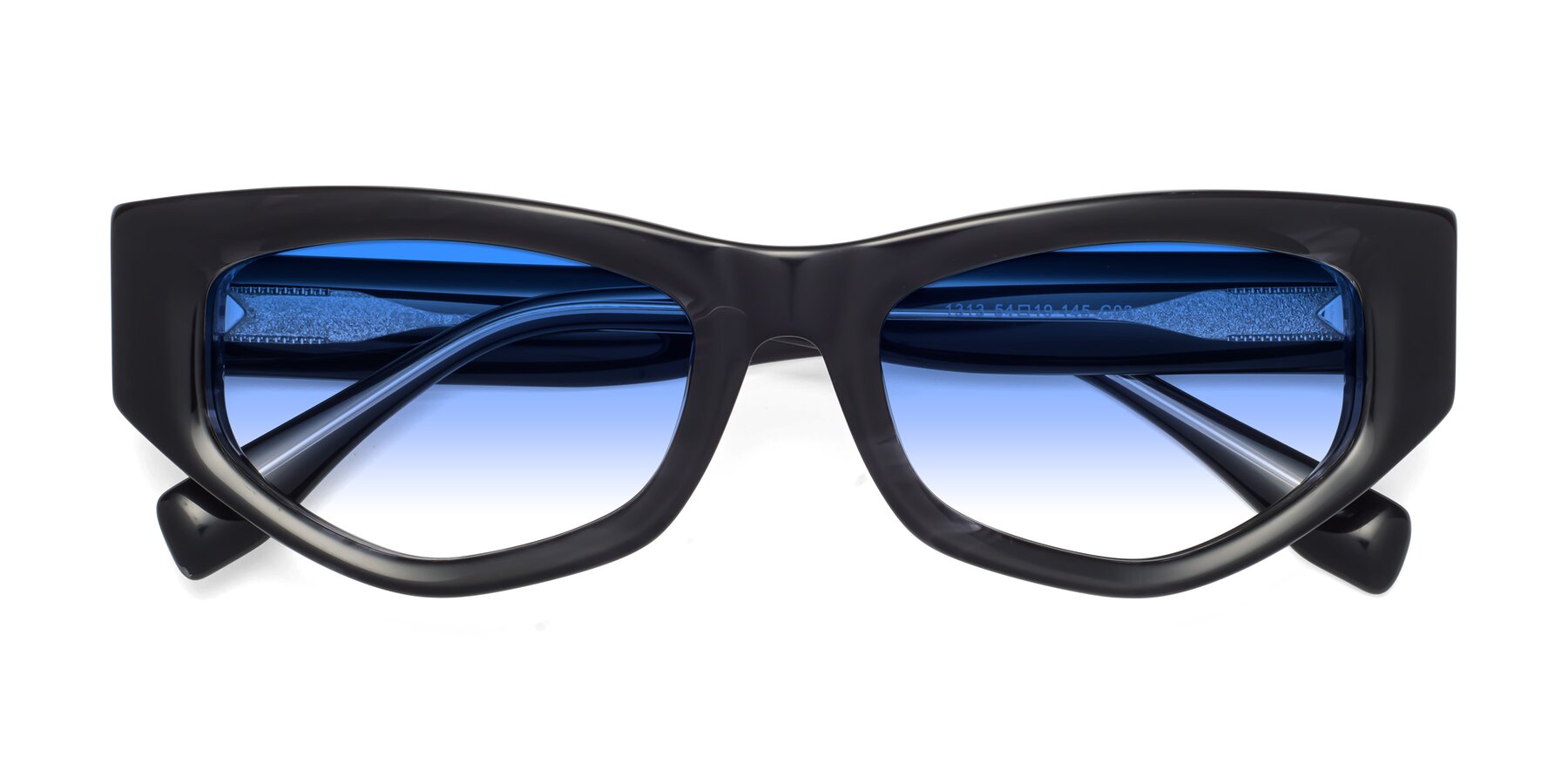 Folded Front of 1313 in Black with Blue Gradient Lenses
