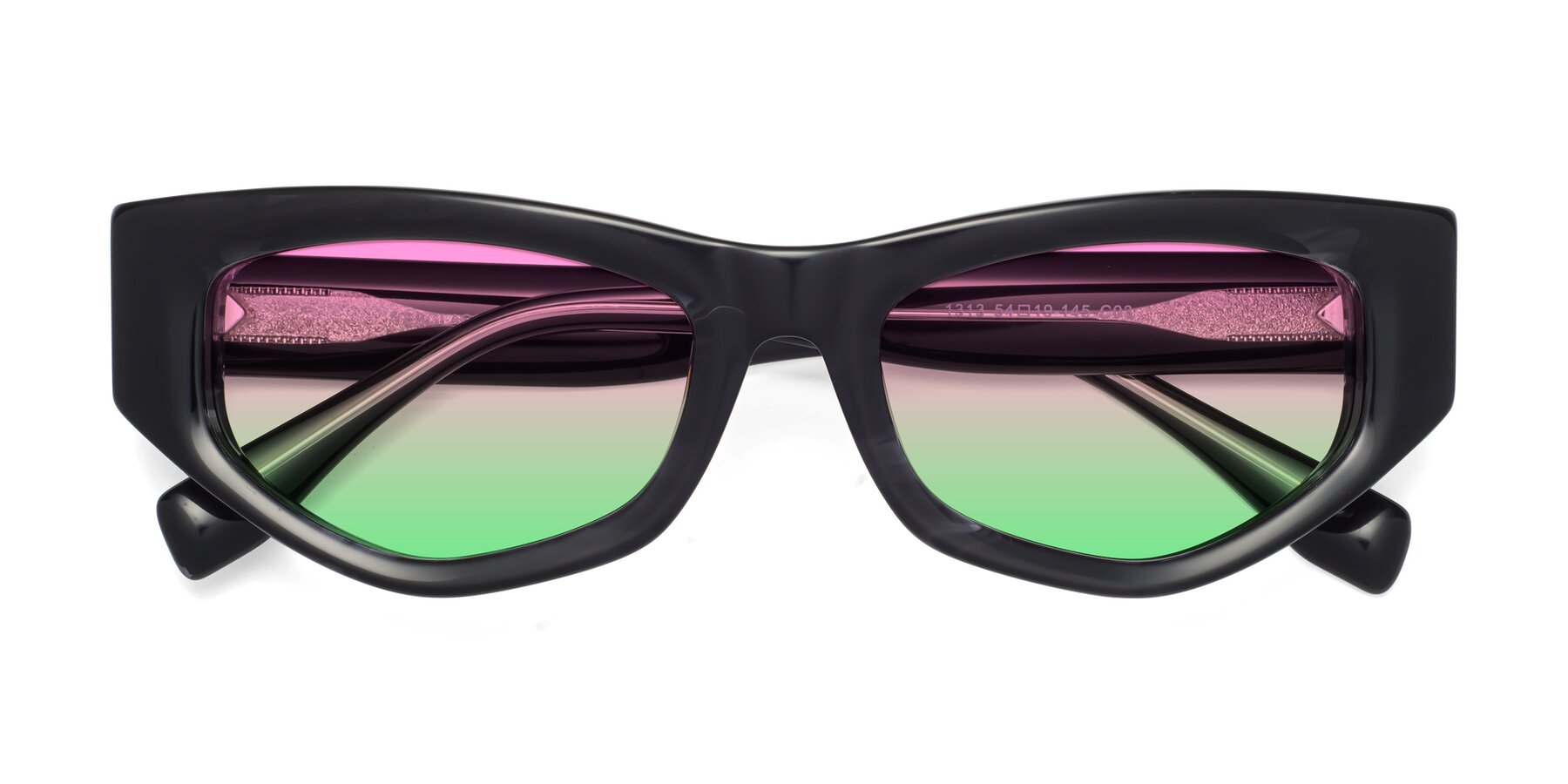 Folded Front of 1313 in Black with Pink / Green Gradient Lenses