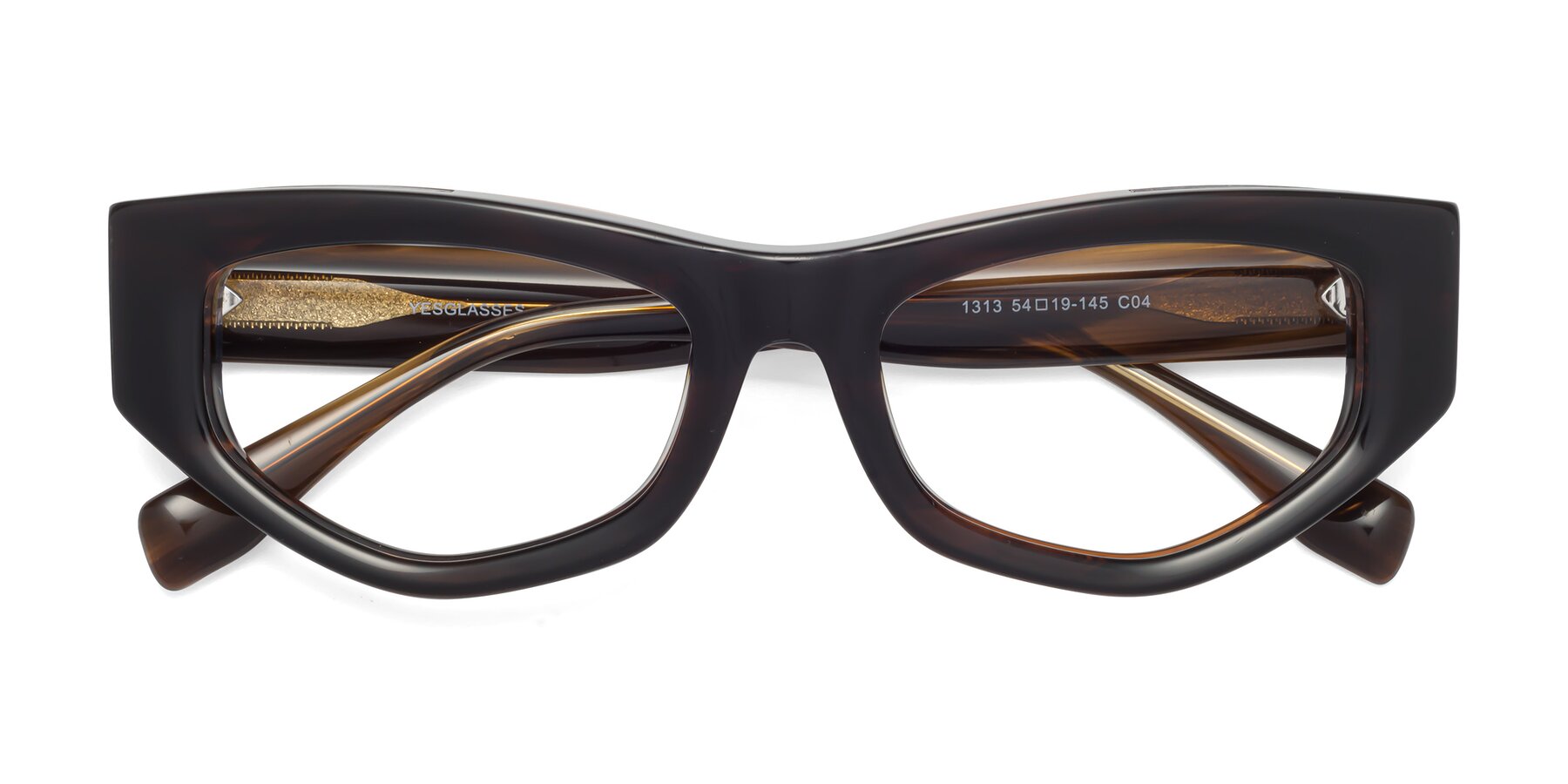 Folded Front of 1313 in Brown with Clear Blue Light Blocking Lenses