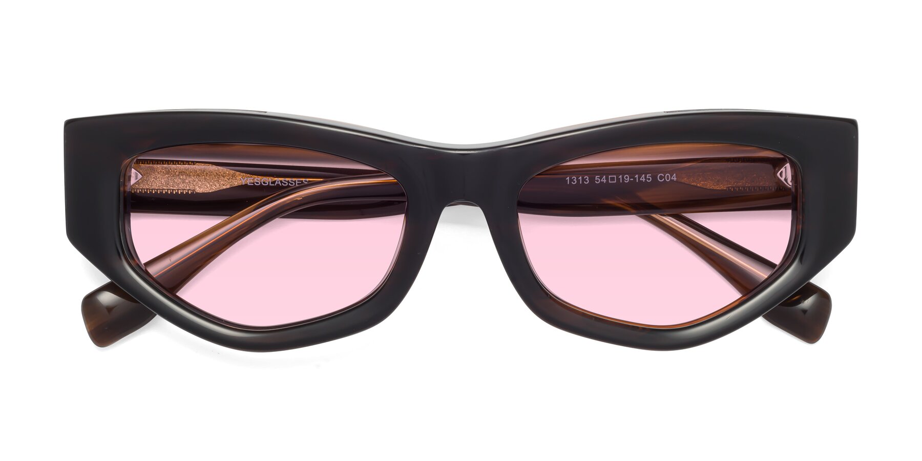 Folded Front of 1313 in Brown with Light Pink Tinted Lenses