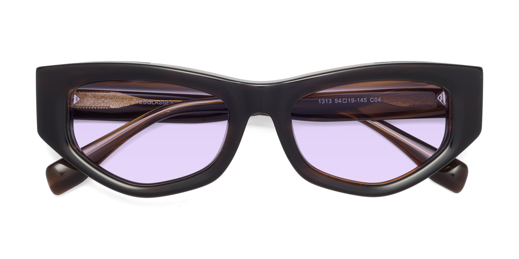 Folded Front of 1313 in Brown with Light Purple Tinted Lenses