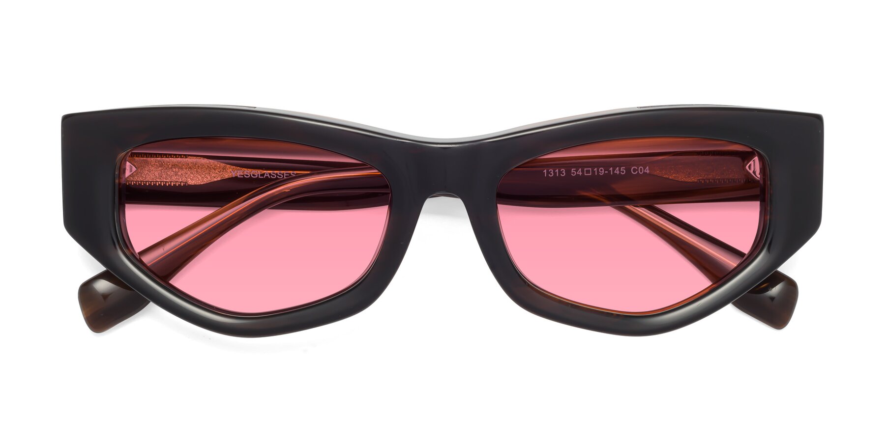 Folded Front of 1313 in Brown with Pink Tinted Lenses