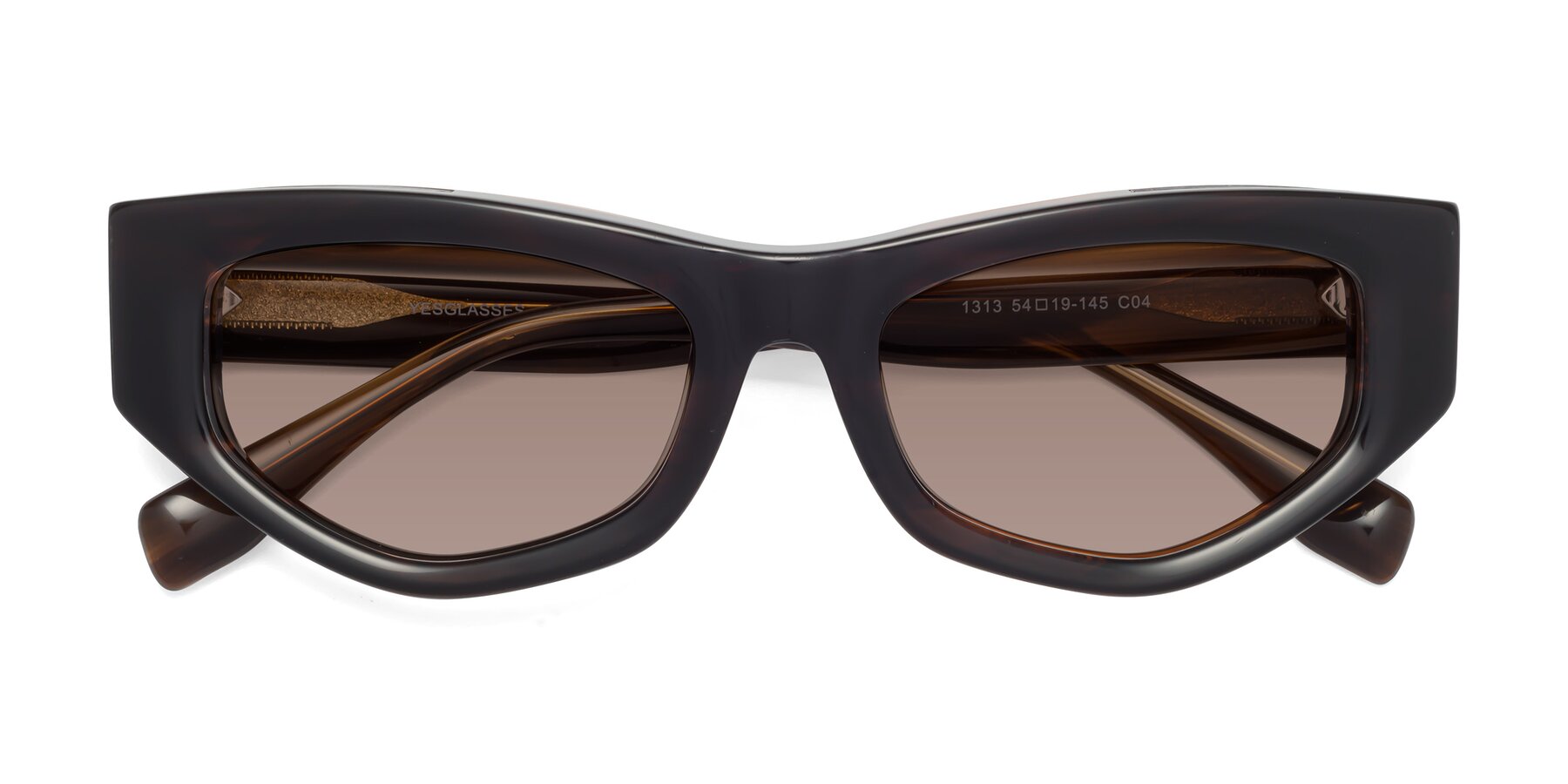 Folded Front of 1313 in Brown with Medium Brown Tinted Lenses