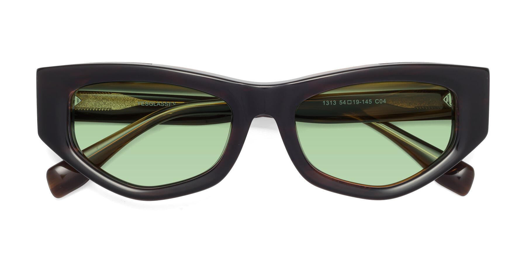 Folded Front of 1313 in Brown with Medium Green Tinted Lenses