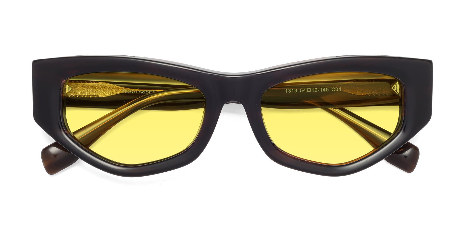 Folded Front of 1313 in Brown with Medium Yellow Tinted Lenses