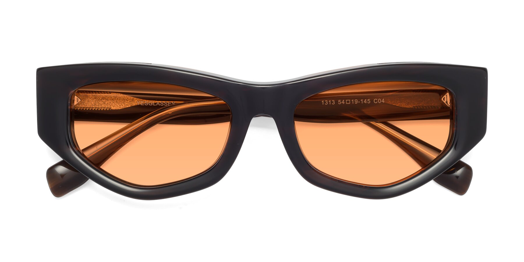 Folded Front of 1313 in Brown with Medium Orange Tinted Lenses