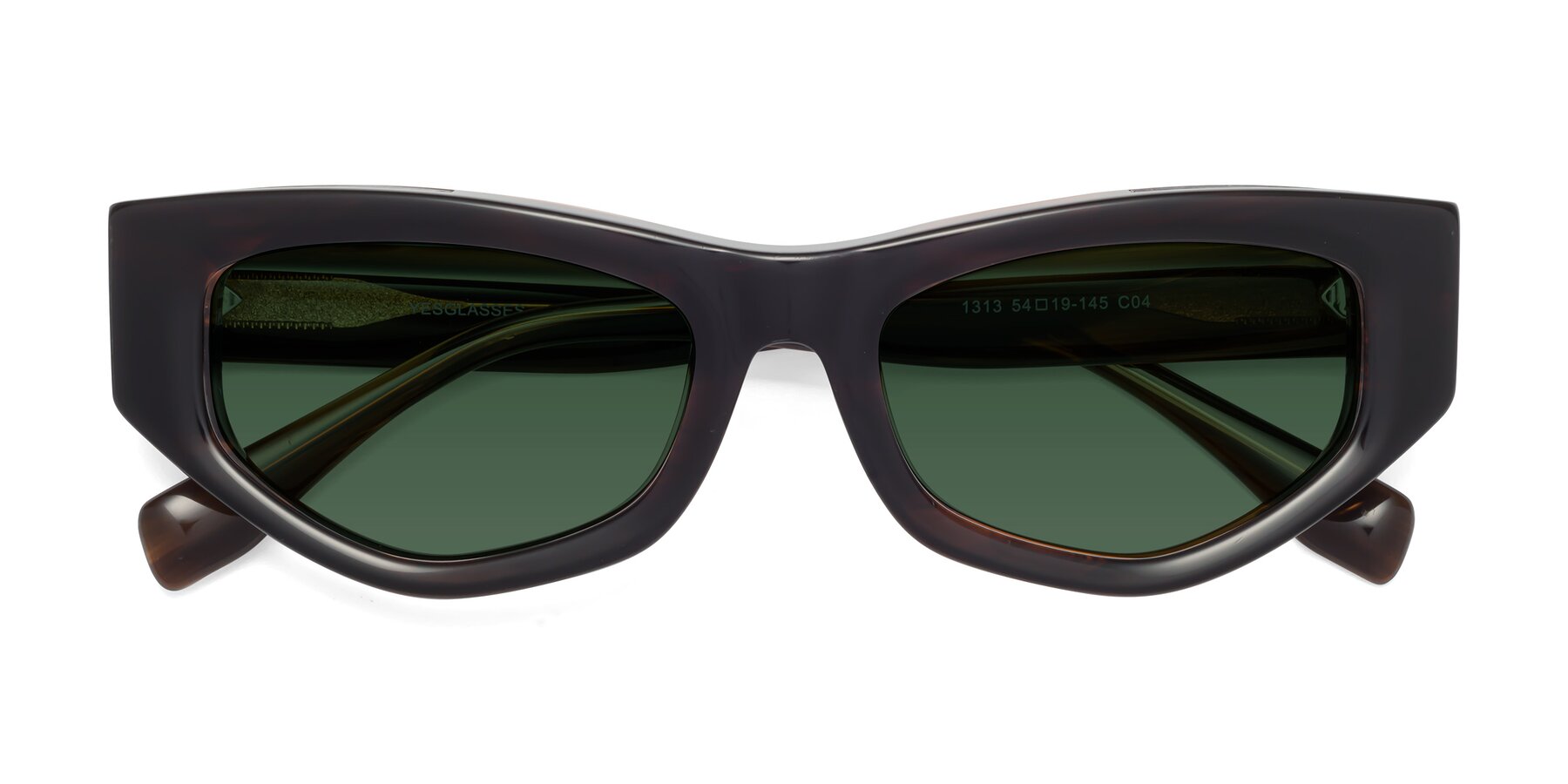 Folded Front of 1313 in Brown with Green Tinted Lenses