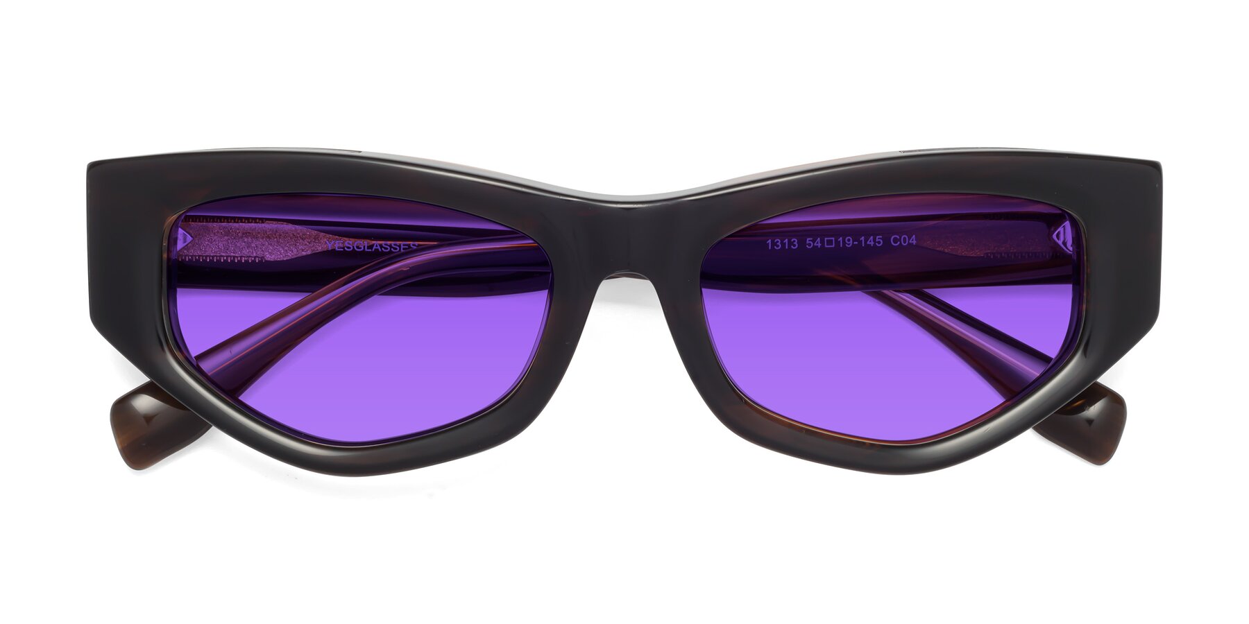 Folded Front of 1313 in Brown with Purple Tinted Lenses