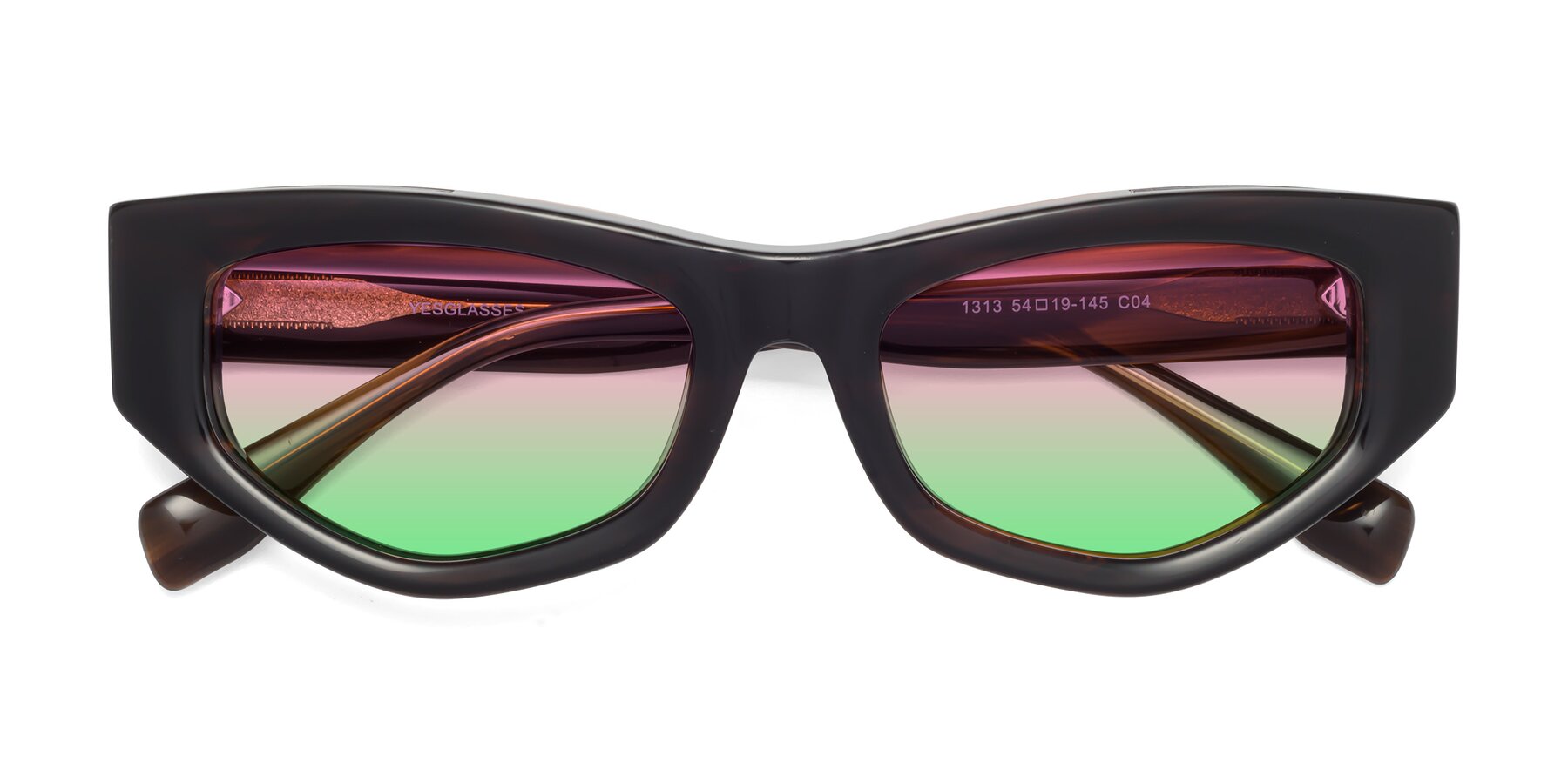 Folded Front of 1313 in Brown with Pink / Green Gradient Lenses