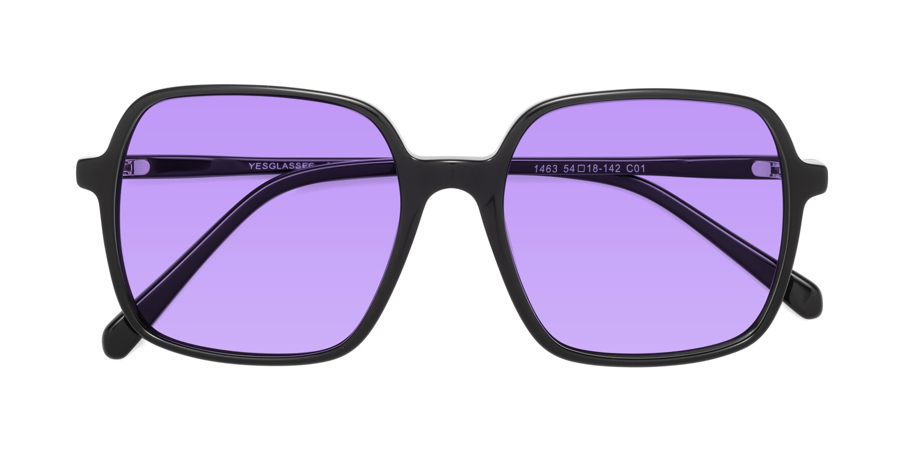 Folded Front of 1463 in Black with Medium Purple Tinted Lenses