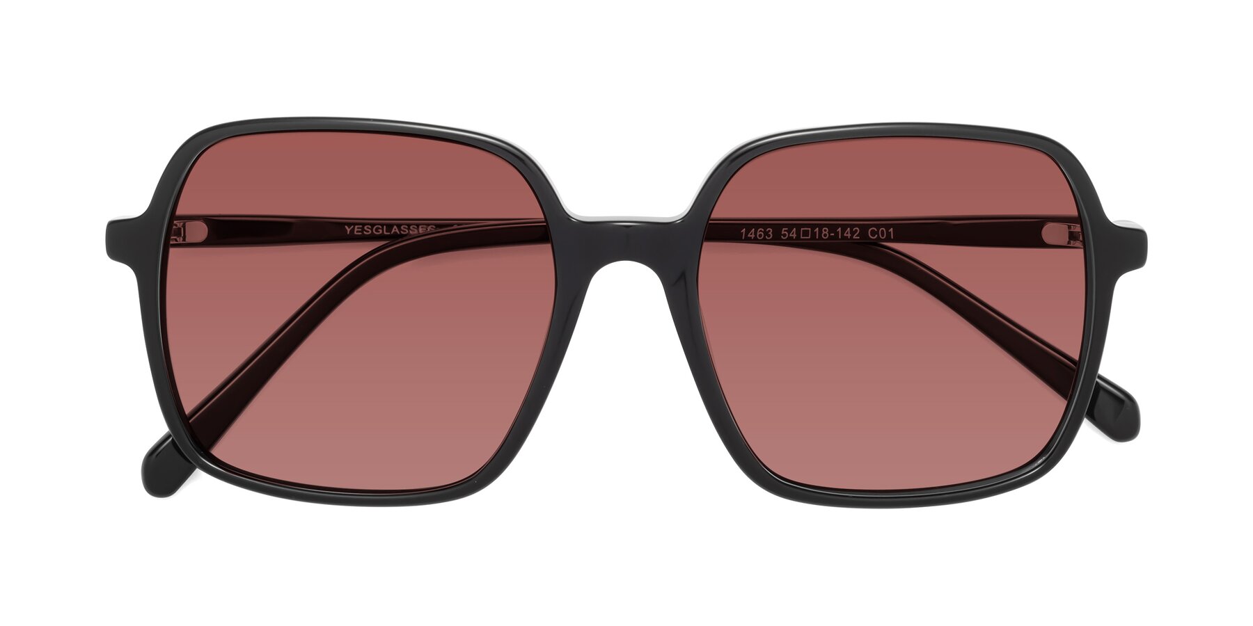 Folded Front of 1463 in Black with Garnet Tinted Lenses