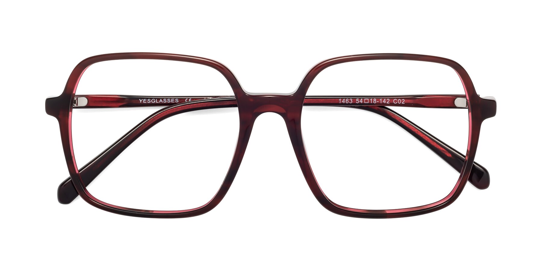 Folded Front of 1463 in Wine with Clear Reading Eyeglass Lenses