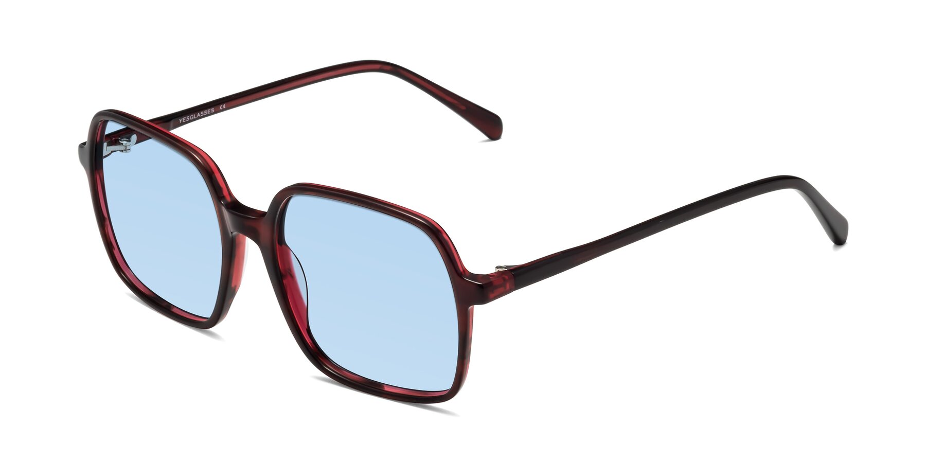 Angle of 1463 in Wine with Light Blue Tinted Lenses