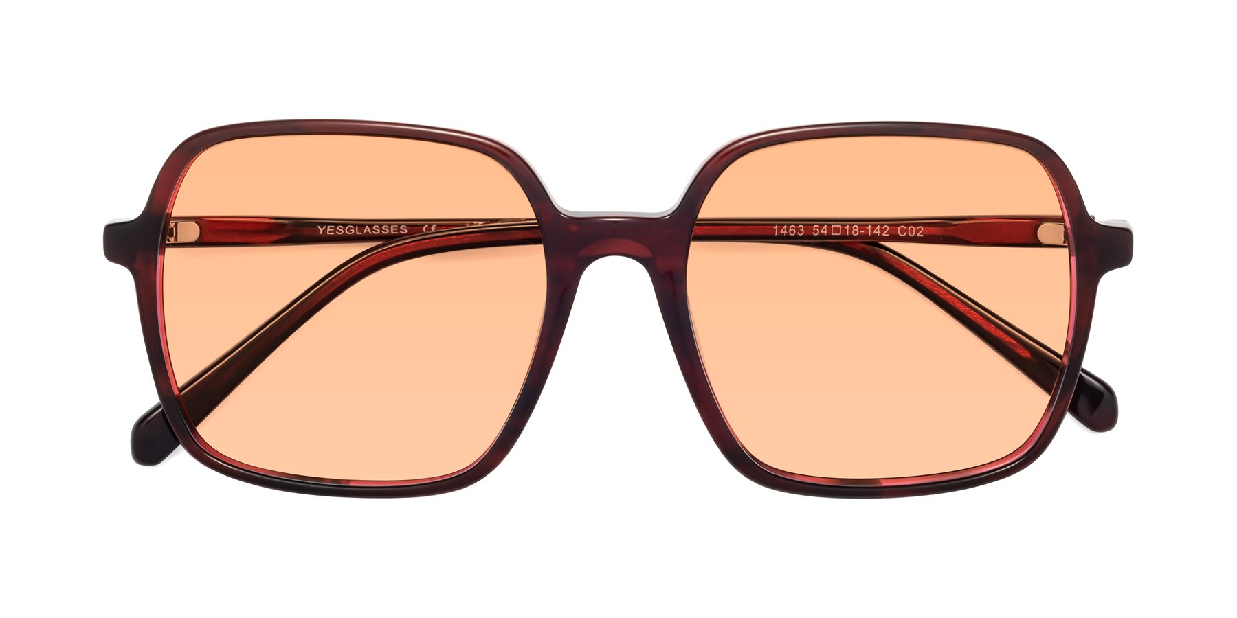 Folded Front of 1463 in Wine with Light Orange Tinted Lenses