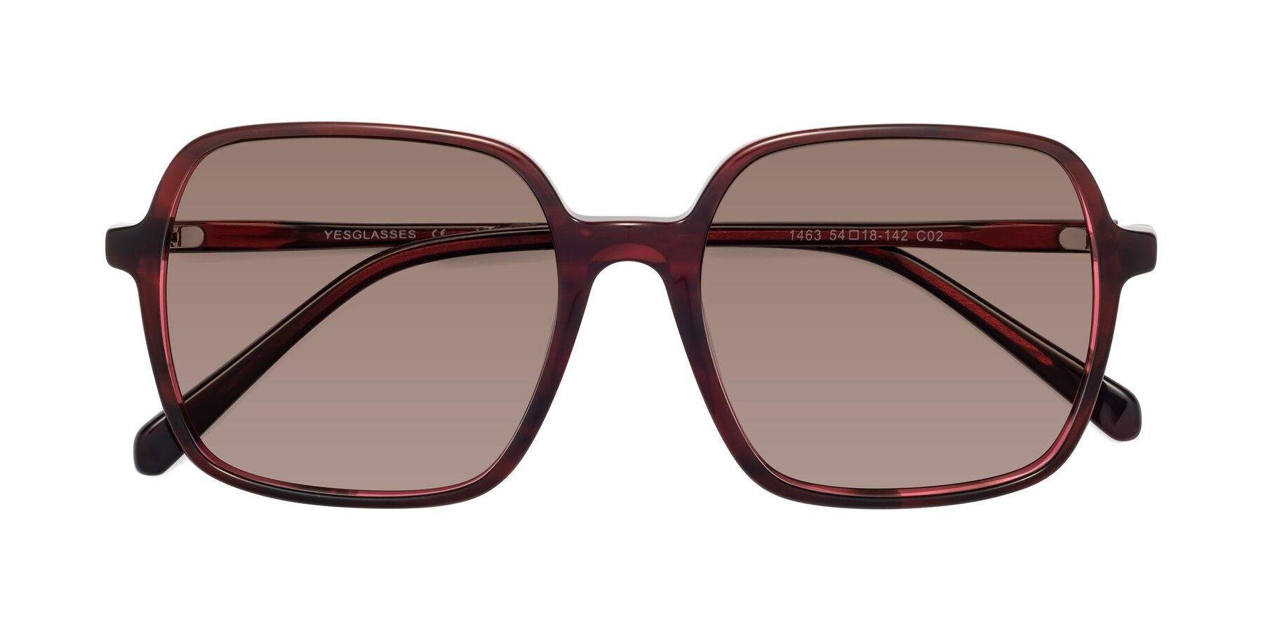 Folded Front of 1463 in Wine with Medium Brown Tinted Lenses