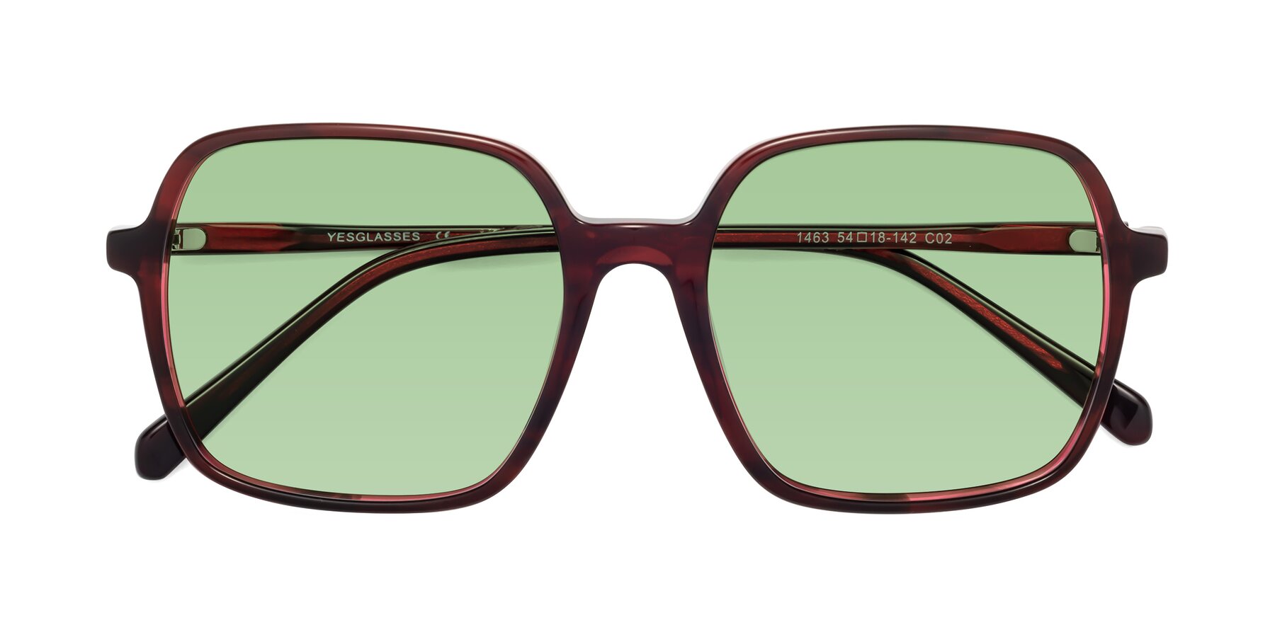 Folded Front of 1463 in Wine with Medium Green Tinted Lenses