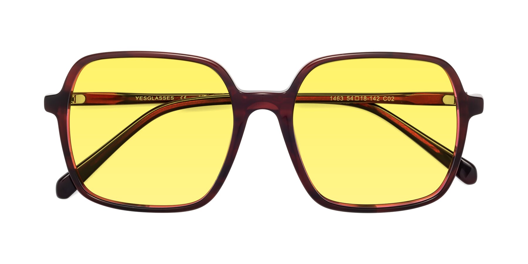 Folded Front of 1463 in Wine with Medium Yellow Tinted Lenses