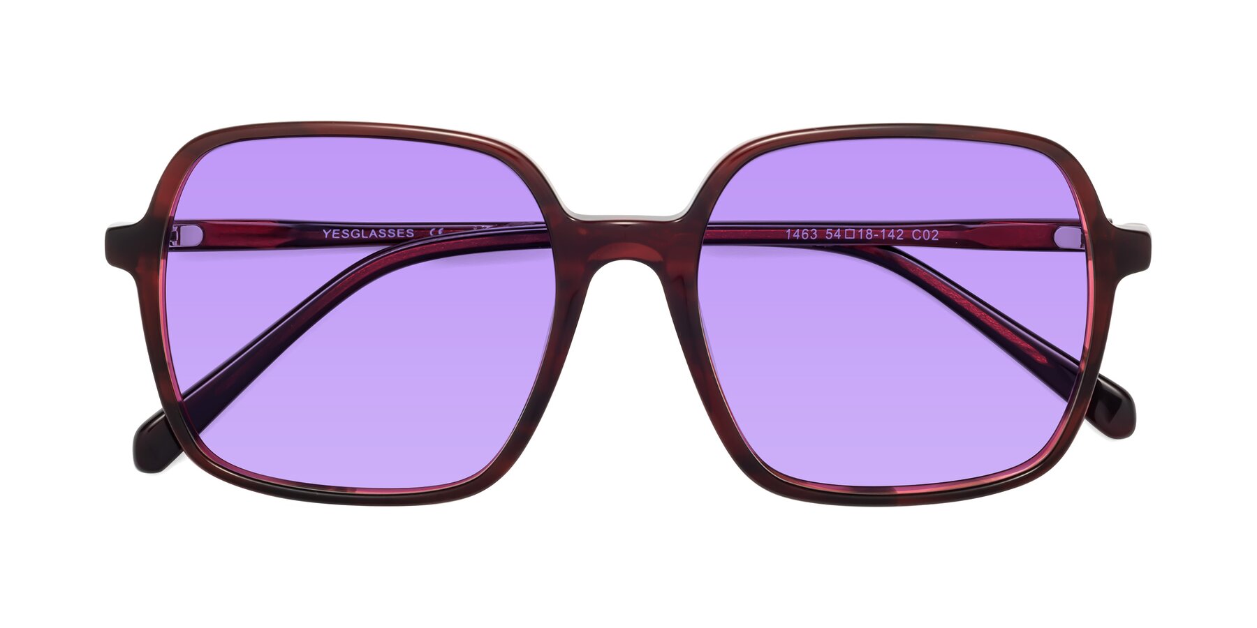 Folded Front of 1463 in Wine with Medium Purple Tinted Lenses